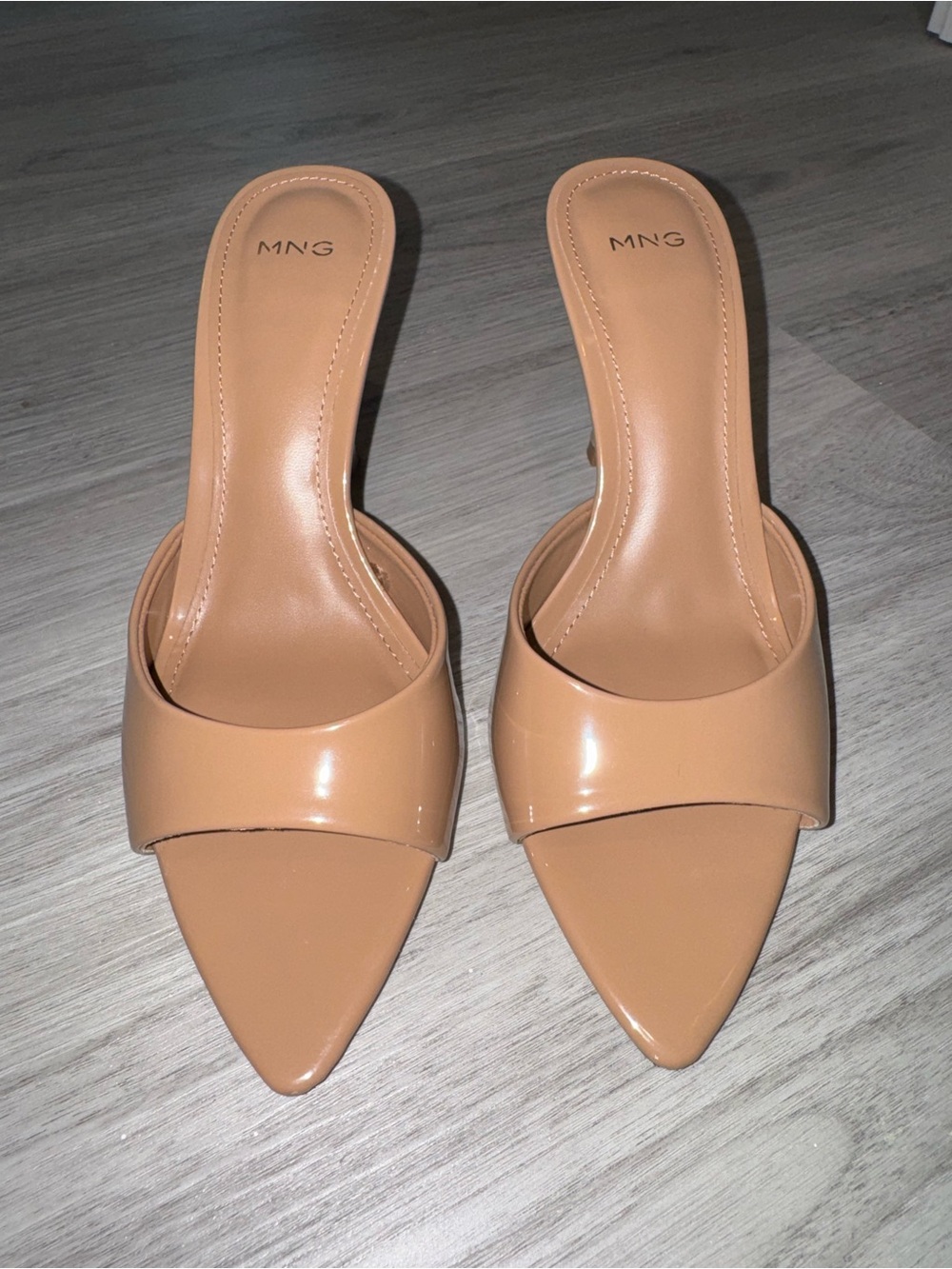 Mango Nude Patent Pointed-Toe Slide Mules